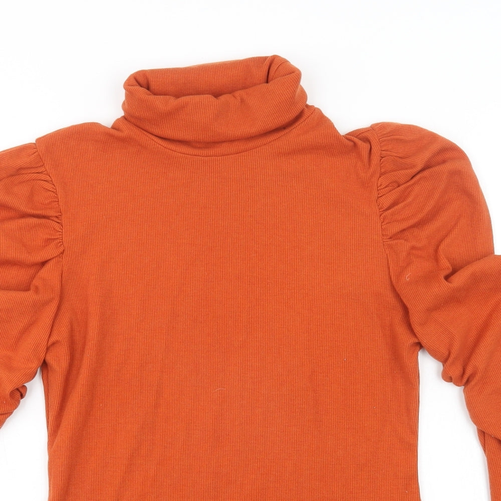 SheIn Womens Orange  Cotton Basic Blouse Size L Roll Neck