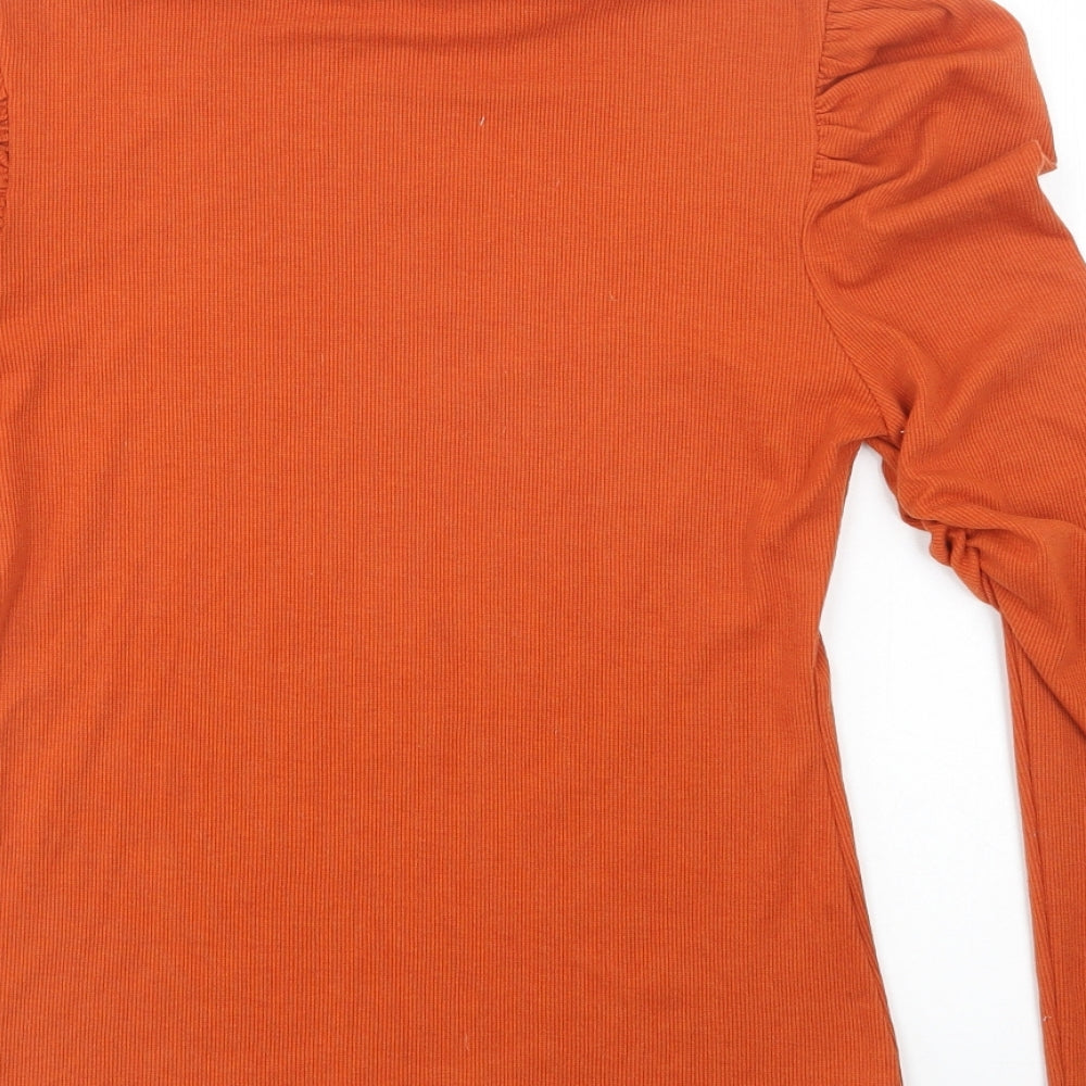 SheIn Womens Orange  Cotton Basic Blouse Size L Roll Neck