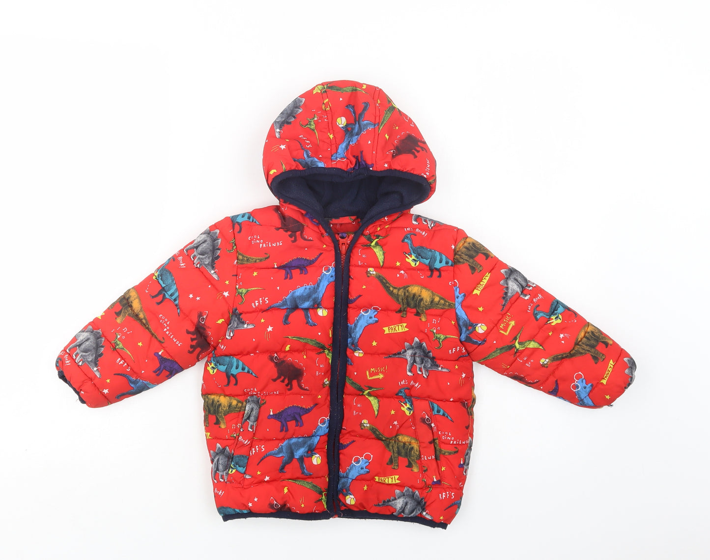 George Baby Red Geometric  Puffer Jacket Jacket Size 18-24 Months   Zip - Dinosaur Print