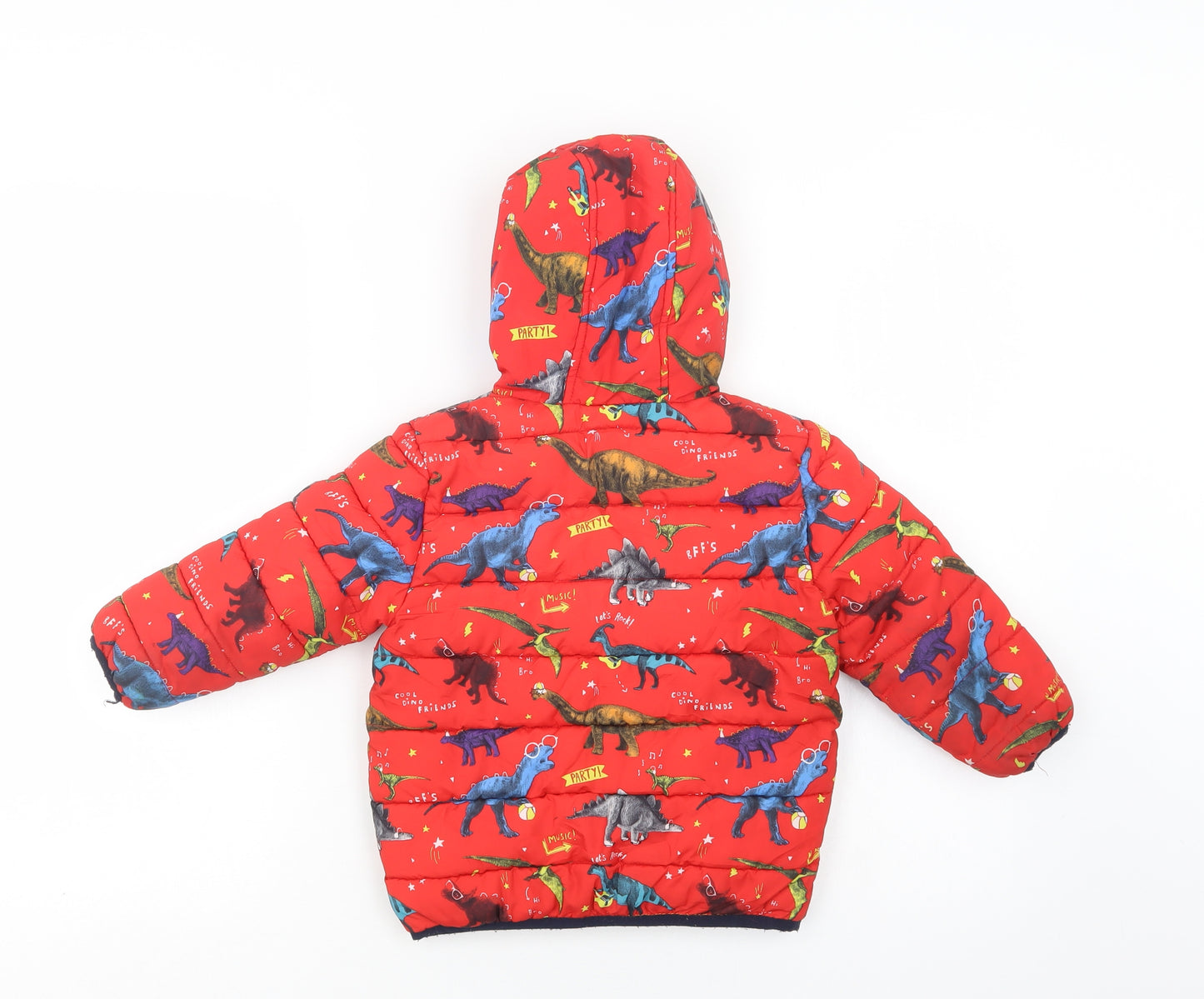 George Baby Red Geometric  Puffer Jacket Jacket Size 18-24 Months   Zip - Dinosaur Print