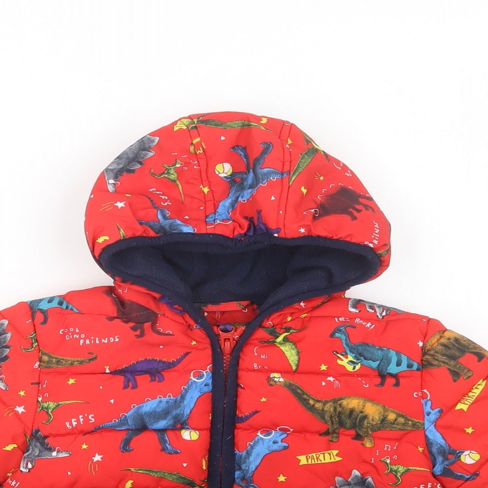 George Baby Red Geometric  Puffer Jacket Jacket Size 18-24 Months   Zip - Dinosaur Print