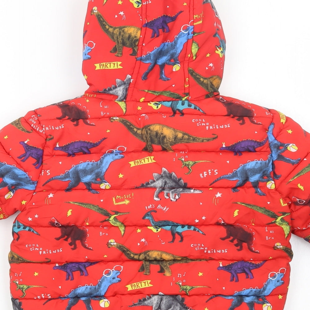 George Baby Red Geometric  Puffer Jacket Jacket Size 18-24 Months   Zip - Dinosaur Print