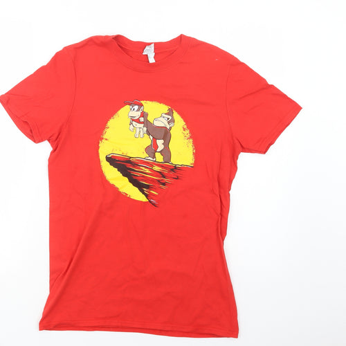 Gildan Womens Red  Cotton Basic Polo Size S Crew Neck