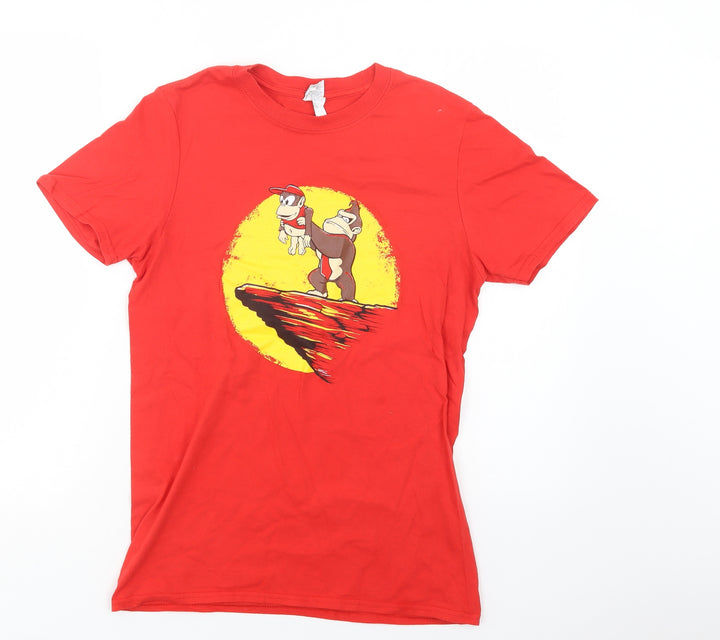 Gildan Womens Red  Cotton Basic Polo Size S Crew Neck