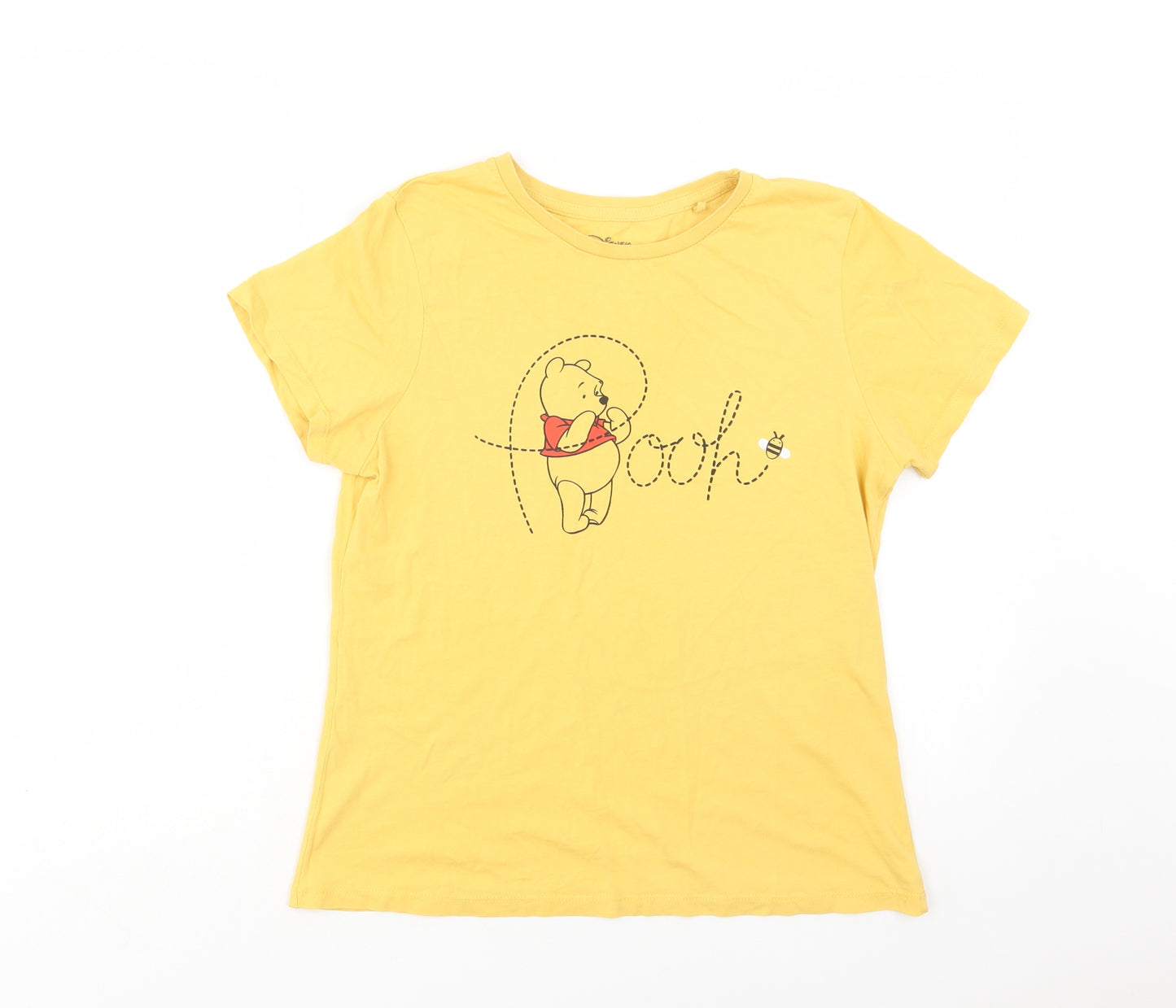 Primark Womens Yellow  Cotton Basic T-Shirt Size S Crew Neck - Winnie the Pooh
