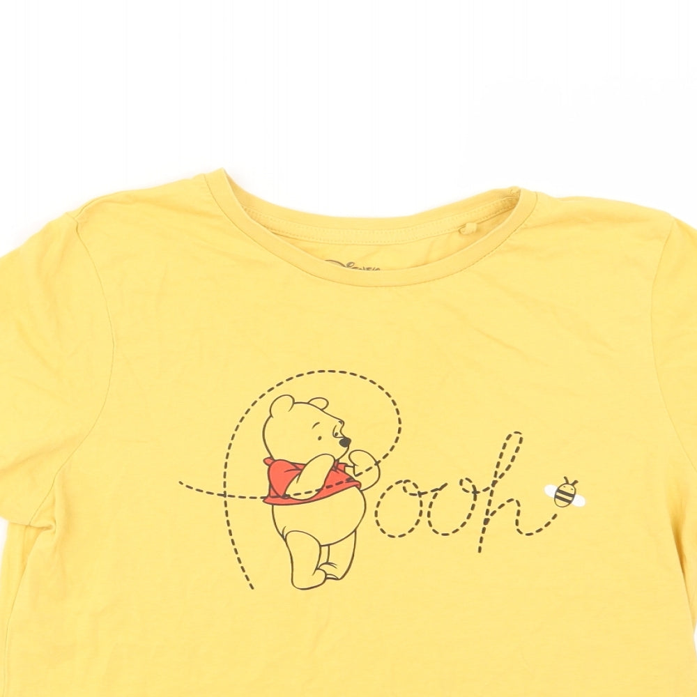 Primark Womens Yellow  Cotton Basic T-Shirt Size S Crew Neck - Winnie the Pooh