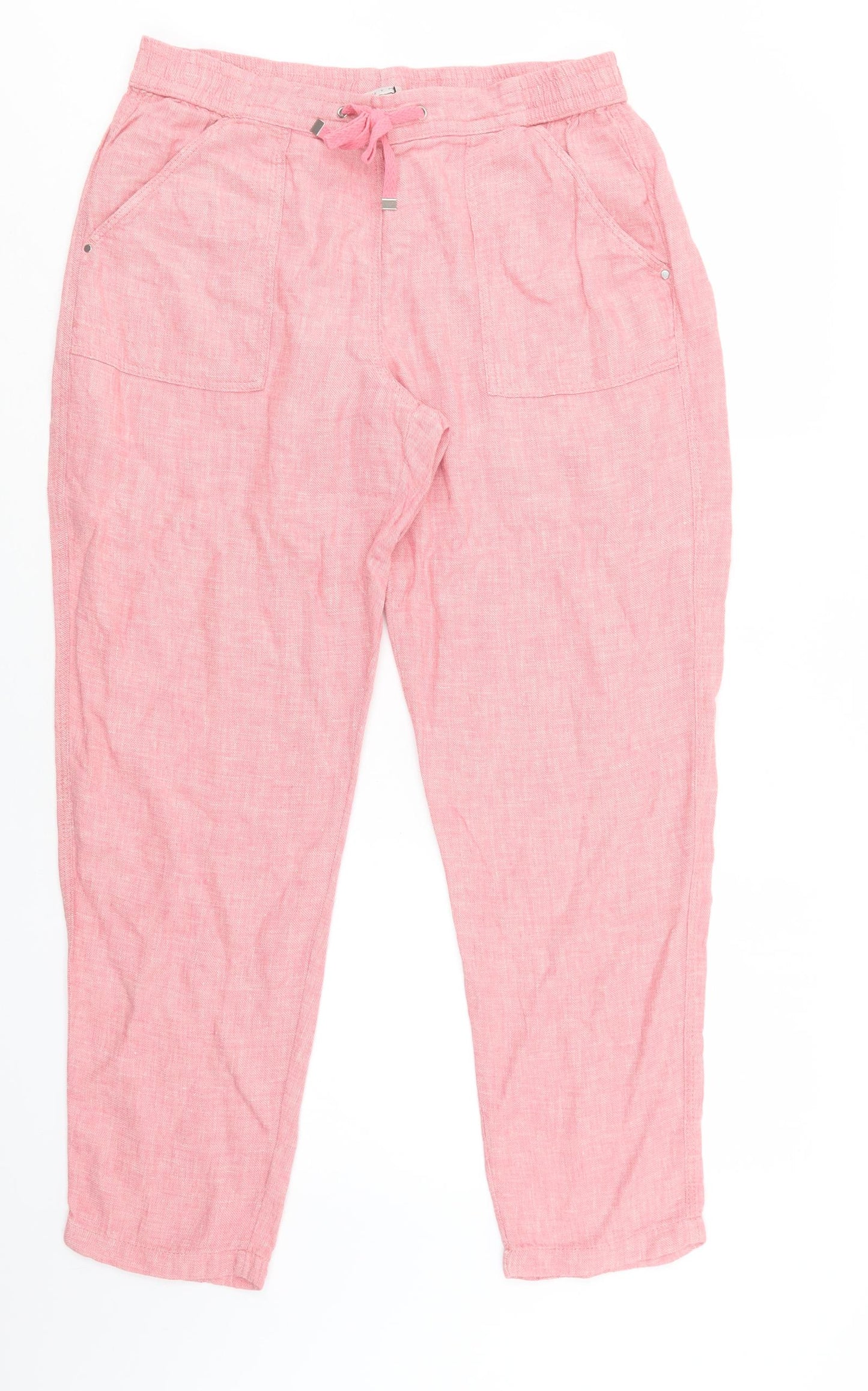 Nutmeg Womens Pink  Linen Trousers  Size 12 L29 in Regular Drawstring