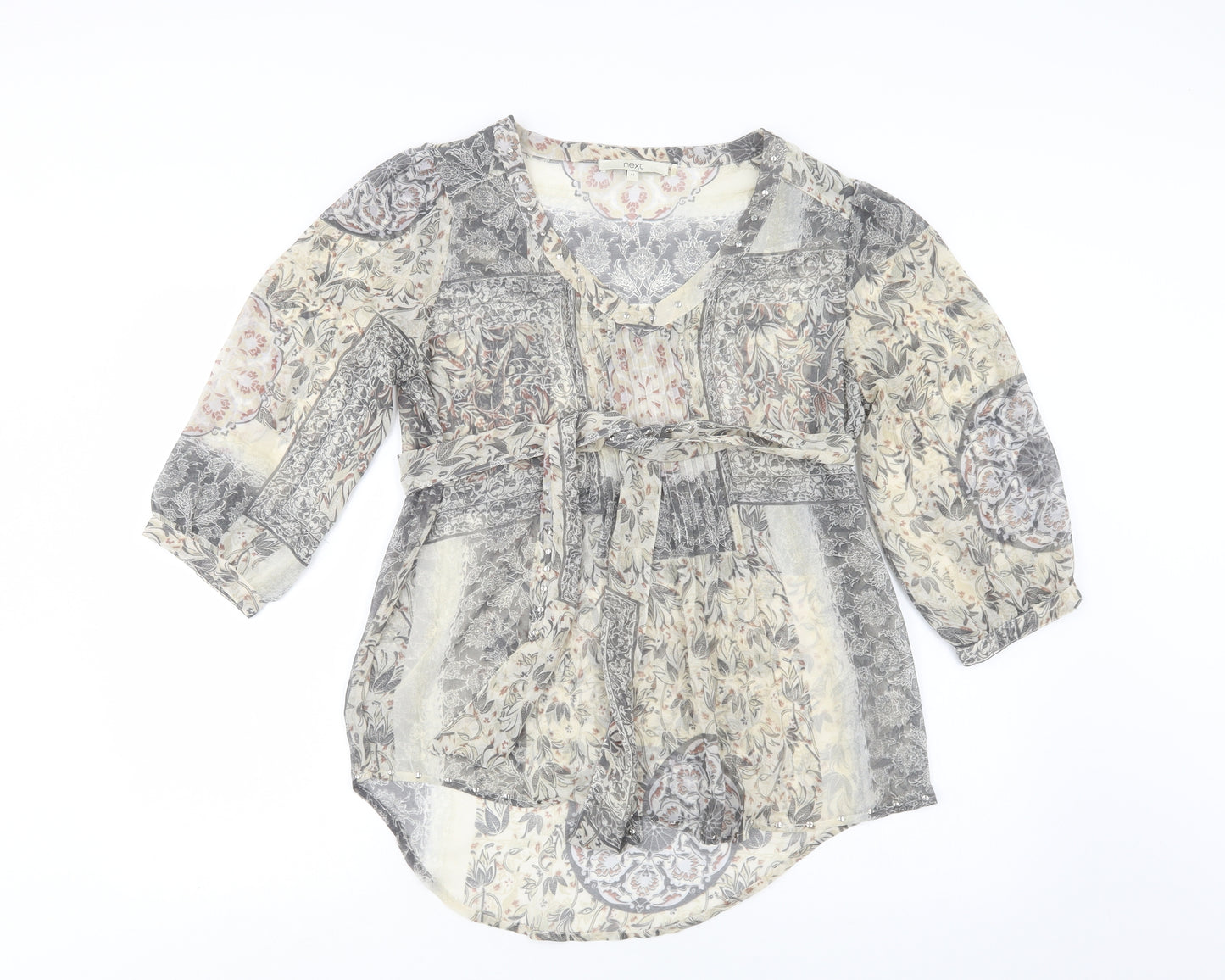 NEXT Womens Grey Floral Polyester Basic Blouse Size 10 V-Neck