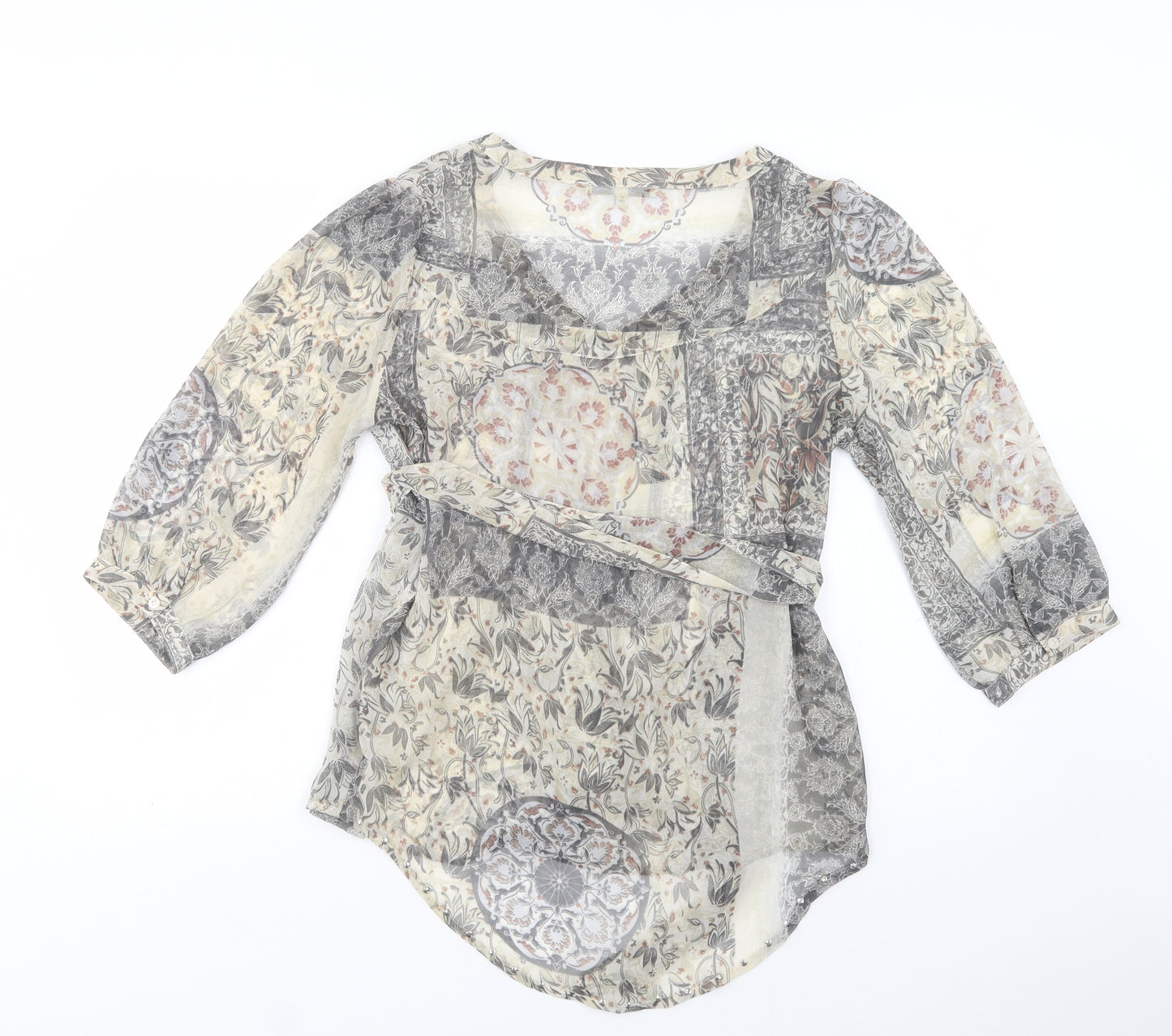 NEXT Womens Grey Floral Polyester Basic Blouse Size 10 V-Neck
