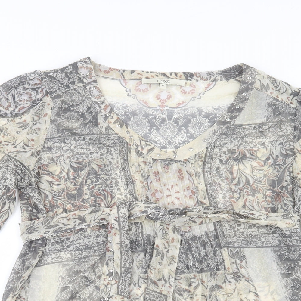 NEXT Womens Grey Floral Polyester Basic Blouse Size 10 V-Neck