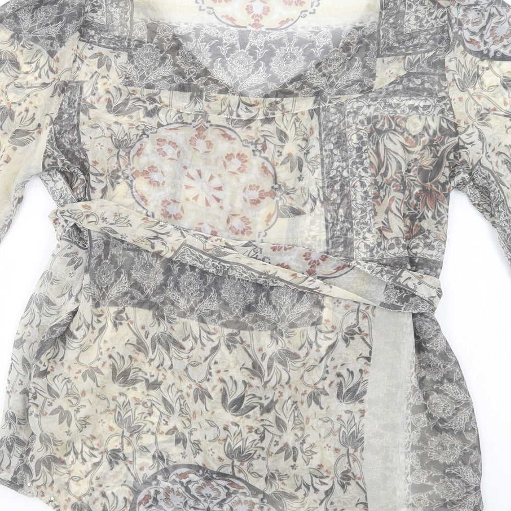 NEXT Womens Grey Floral Polyester Basic Blouse Size 10 V-Neck