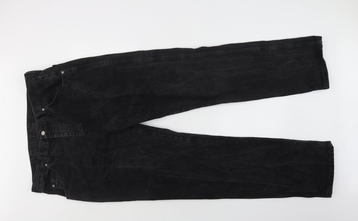 Wrangler Mens Black  Cotton Bootcut Jeans Size 38 L32 in Regular Button