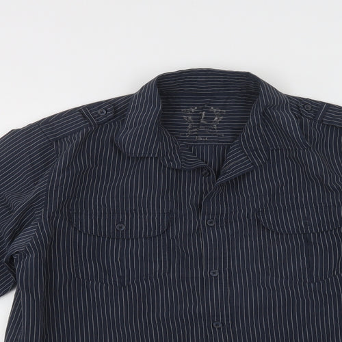 Primark Mens Beige Striped Cotton  Button-Up Size L Collared Button