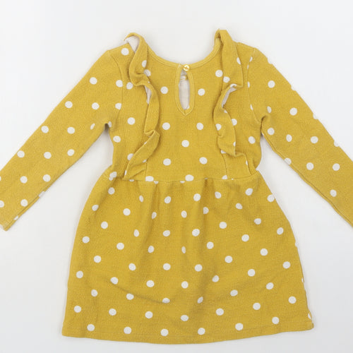 Primark Girls Yellow Polka Dot Cotton Fit & Flare  Size 2-3 Years  Crew Neck