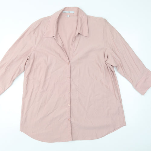B.B.  Womens Pink  Viscose Basic Button-Up Size XL Collared