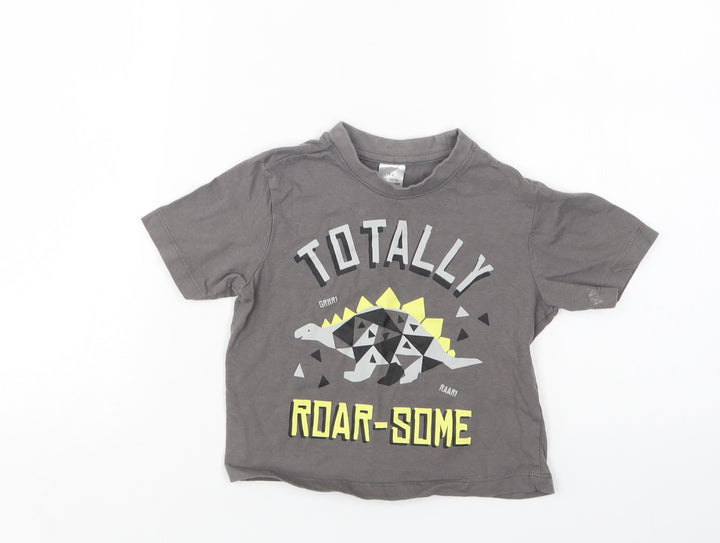 Preworn Girls Green  Cotton Basic T-Shirt Size 2 Years Crew Neck  - Dino