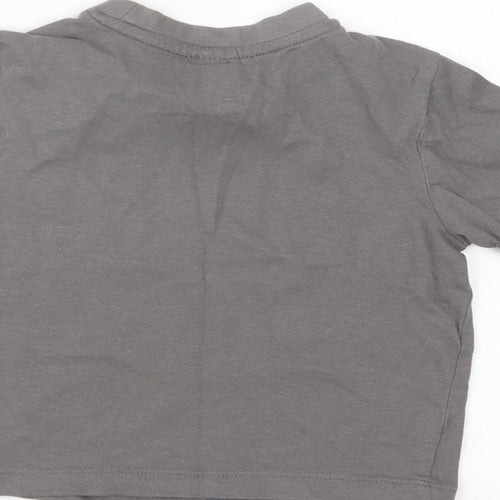 Preworn Girls Green  Cotton Basic T-Shirt Size 2 Years Crew Neck  - Dino