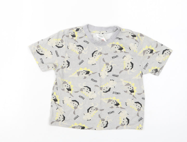 Preworn Boys Grey Geometric Cotton Pyjama Top Size 2 Years - Dinosaur Print