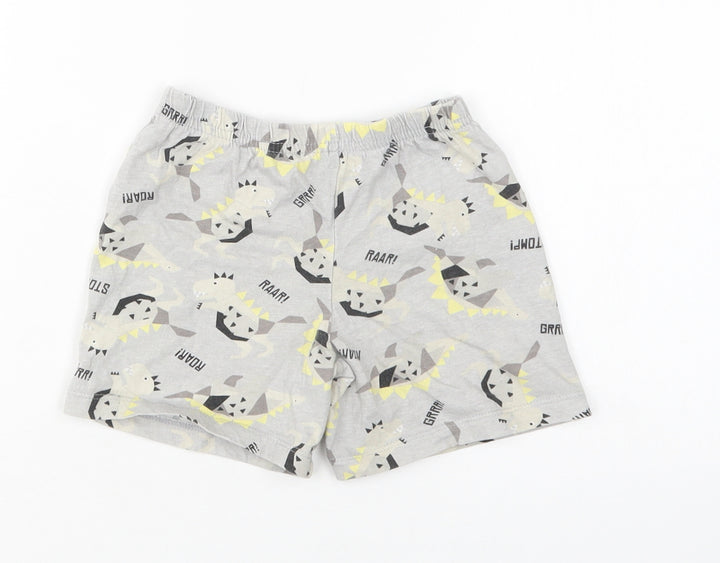 Preworn Boys Grey Geometric Cotton Robe & Gown Set Size 2 Years - Dinosaur Print