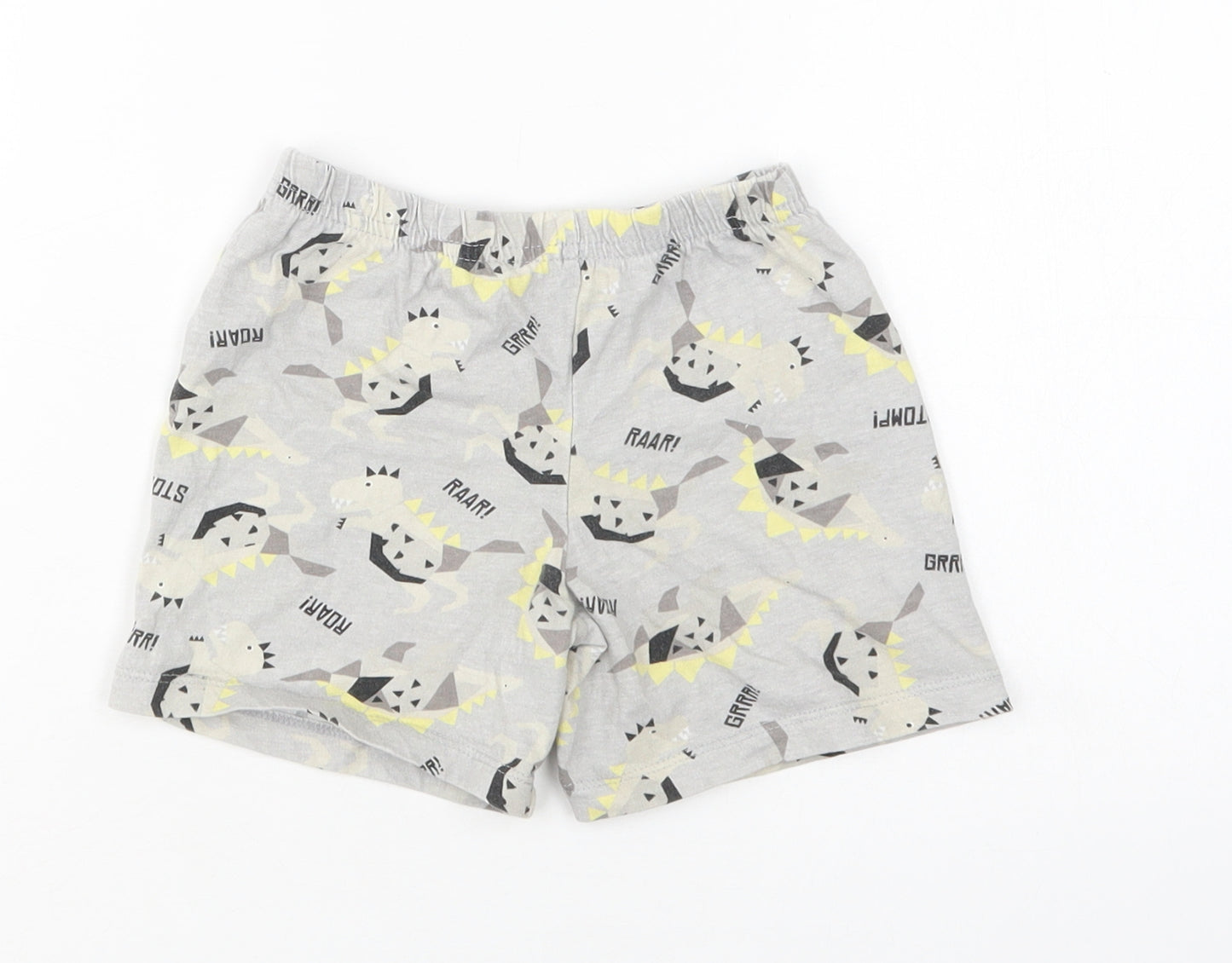 Preworn Boys Grey Geometric Cotton  Robe & Gown Set Size 2 Years   - Dinosaur Print