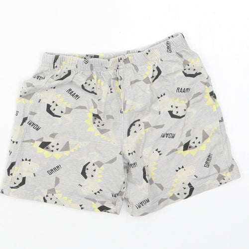 Preworn Boys Grey Geometric Cotton  Robe & Gown Set Size 2 Years   - Dinosaur Print