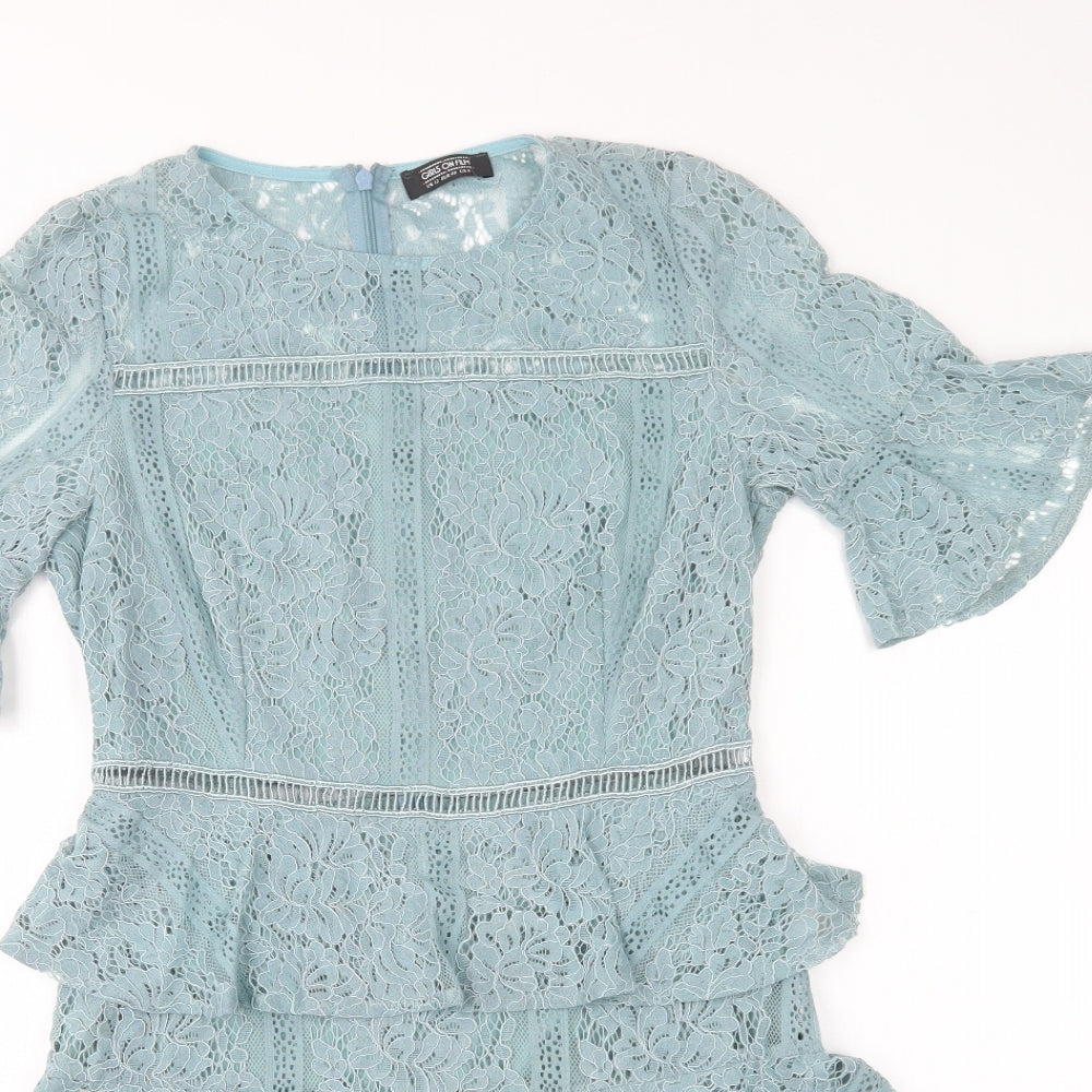 Girls On Film Womens Green Floral Nylon A-Line  Size 12  Round Neck Zip