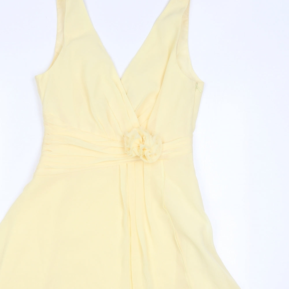 BHS Womens Yellow  Polyester Skater Dress  Size 10  V-Neck Zip