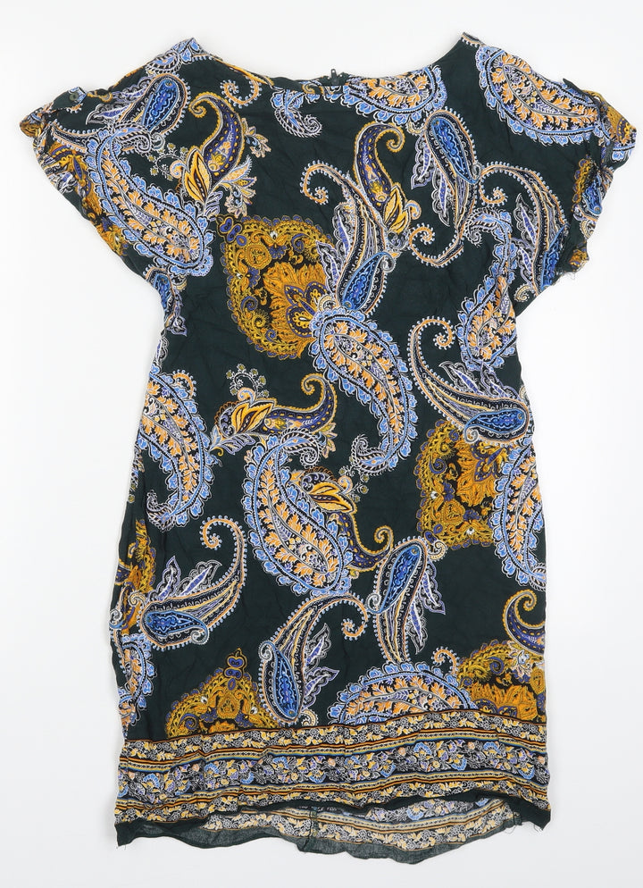 Dorothy Perkins Womens Multicoloured Paisley Viscose Mini Size 8 Round Neck Zip