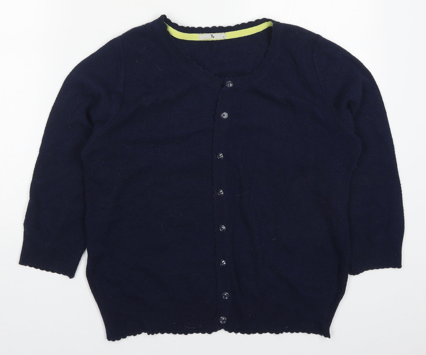 TU Womens Blue Round Neck  Cotton Cardigan Jumper Size 12