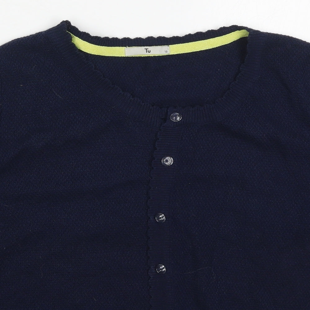 TU Womens Blue Round Neck  Cotton Cardigan Jumper Size 12