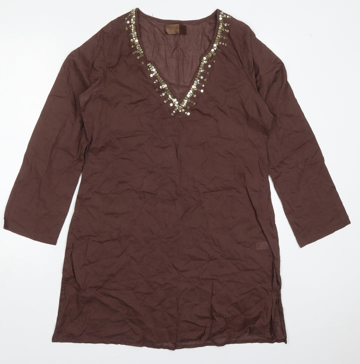 Its Beachlife Womens Purple  Cotton Basic T-Shirt Size M V-Neck