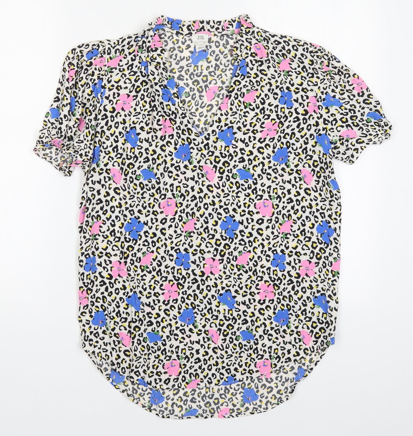 River Island Womens Multicoloured Animal Print Viscose Basic Blouse Size 12 V-Neck - Flowers