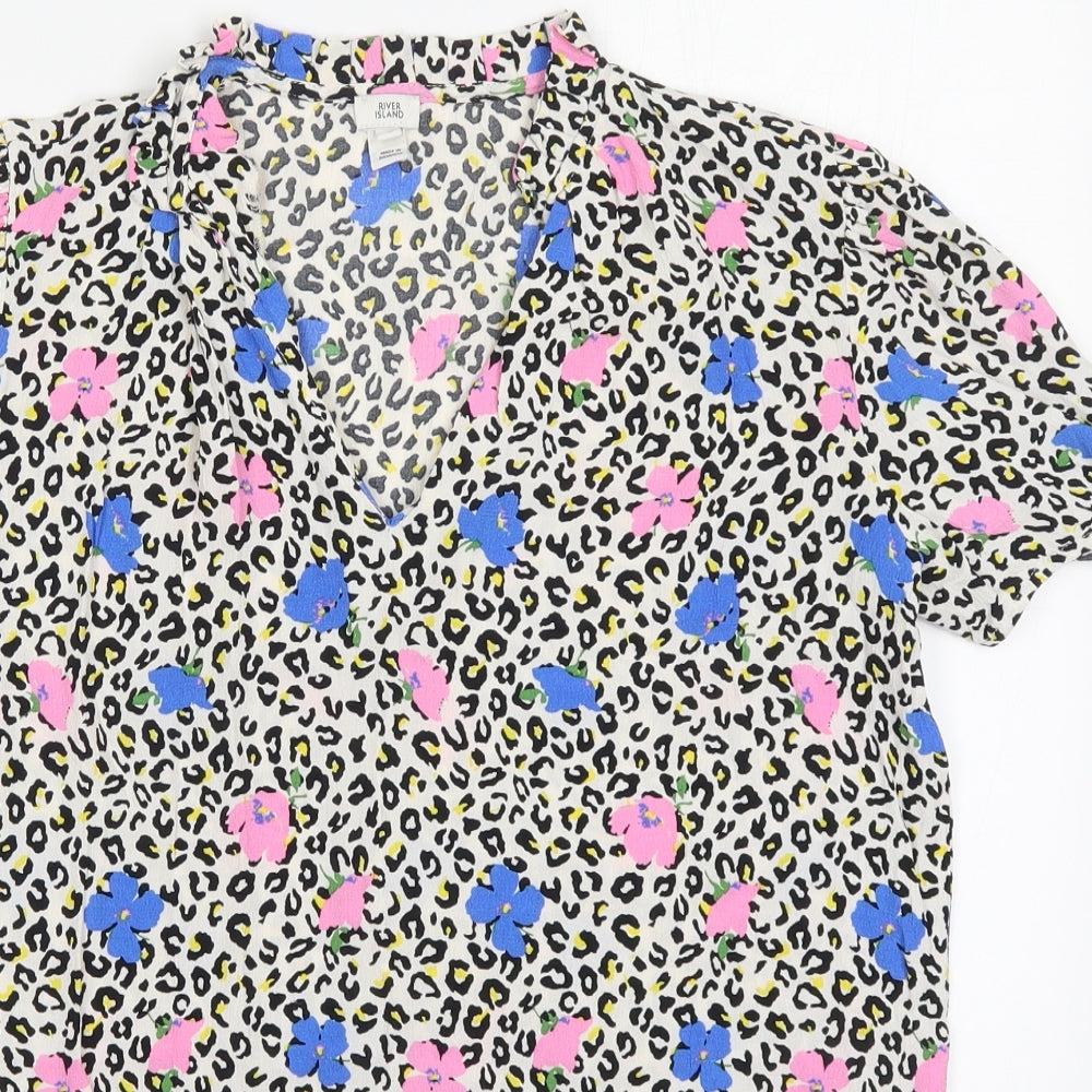 River Island Womens Multicoloured Animal Print Viscose Basic Blouse Size 12 V-Neck - Flowers