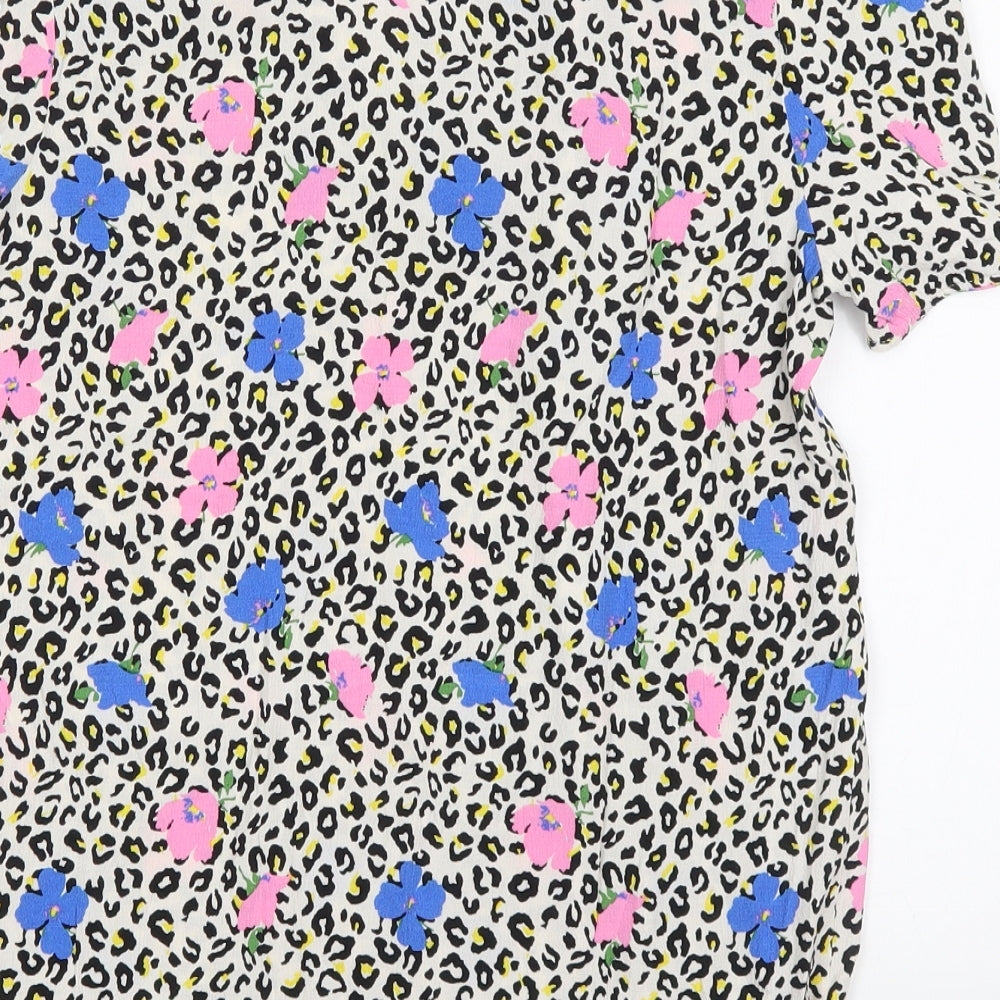 River Island Womens Multicoloured Animal Print Viscose Basic Blouse Size 12 V-Neck - Flowers