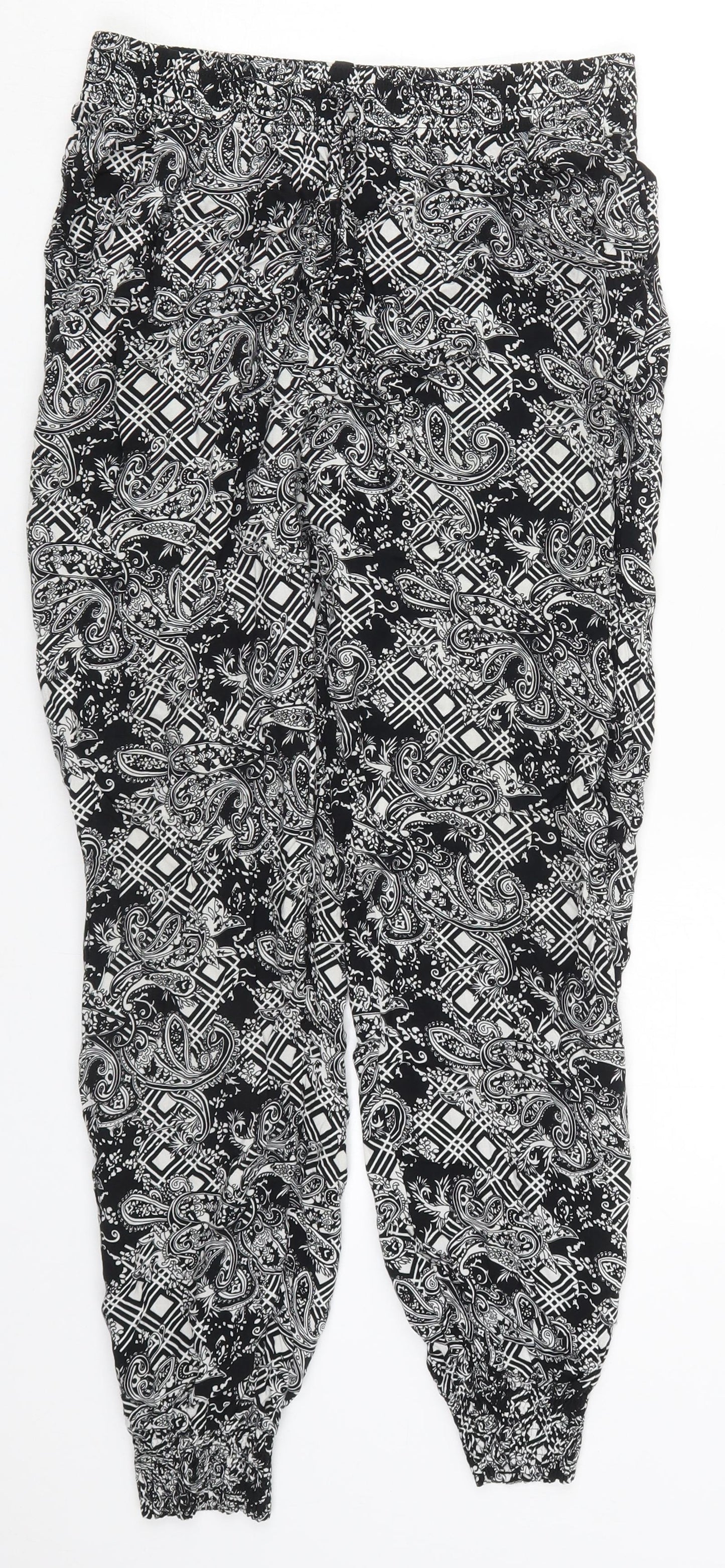 Osha Womens Black Paisley Viscose Trousers  Size 28 in L26 in Regular Drawstring