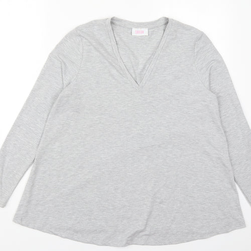 Savida Womens Grey  Viscose Basic T-Shirt Size L V-Neck