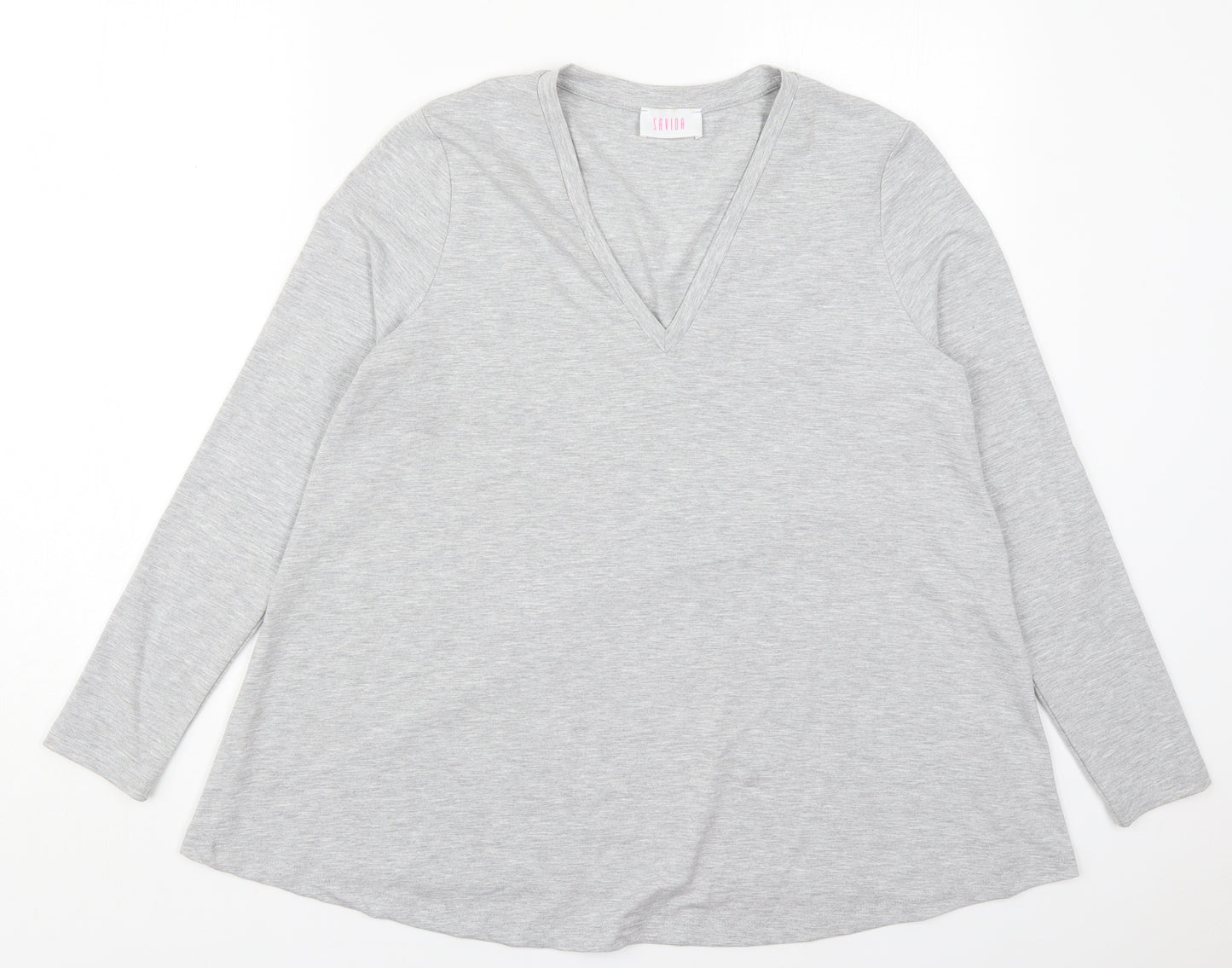 Savida Womens Grey  Viscose Basic T-Shirt Size L V-Neck