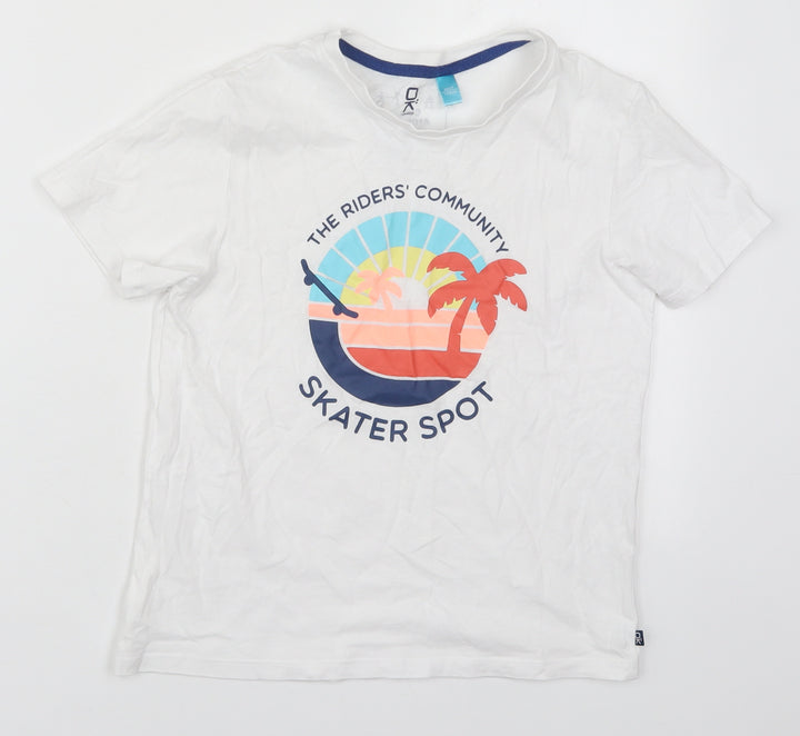 Okaidi Boys White Cotton Basic T-Shirt Size 8 Years Crew Neck Pullover - Skater Spot