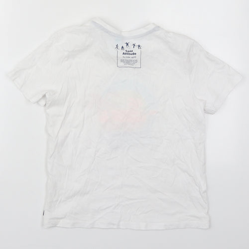 Okaidi Boys White  Cotton Basic T-Shirt Size 8 Years Crew Neck Pullover - Skater Spot