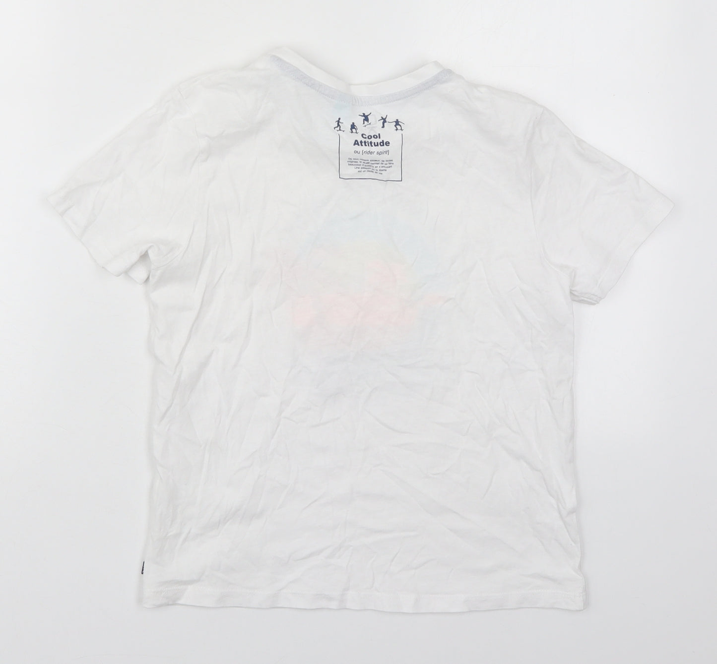 Okaidi Boys White  Cotton Basic T-Shirt Size 8 Years Crew Neck Pullover - Skater Spot