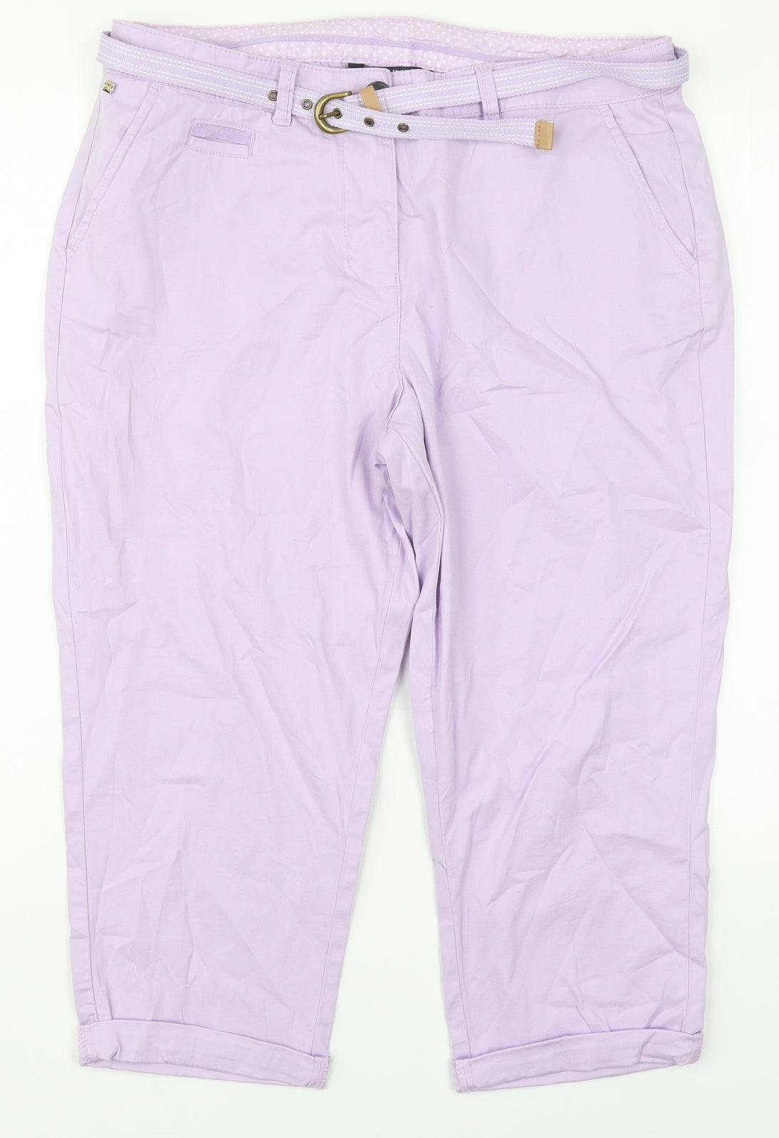 Maine Womens Purple  Cotton Cropped Trousers Size 14 L20 in Regular Button