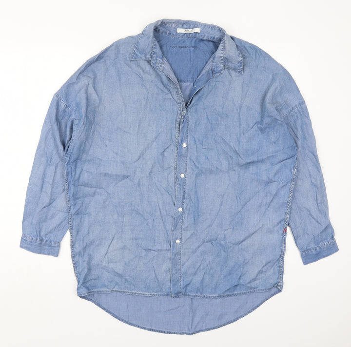 Replay Mens Blue Lyocell Button-Up Size S Collared Button
