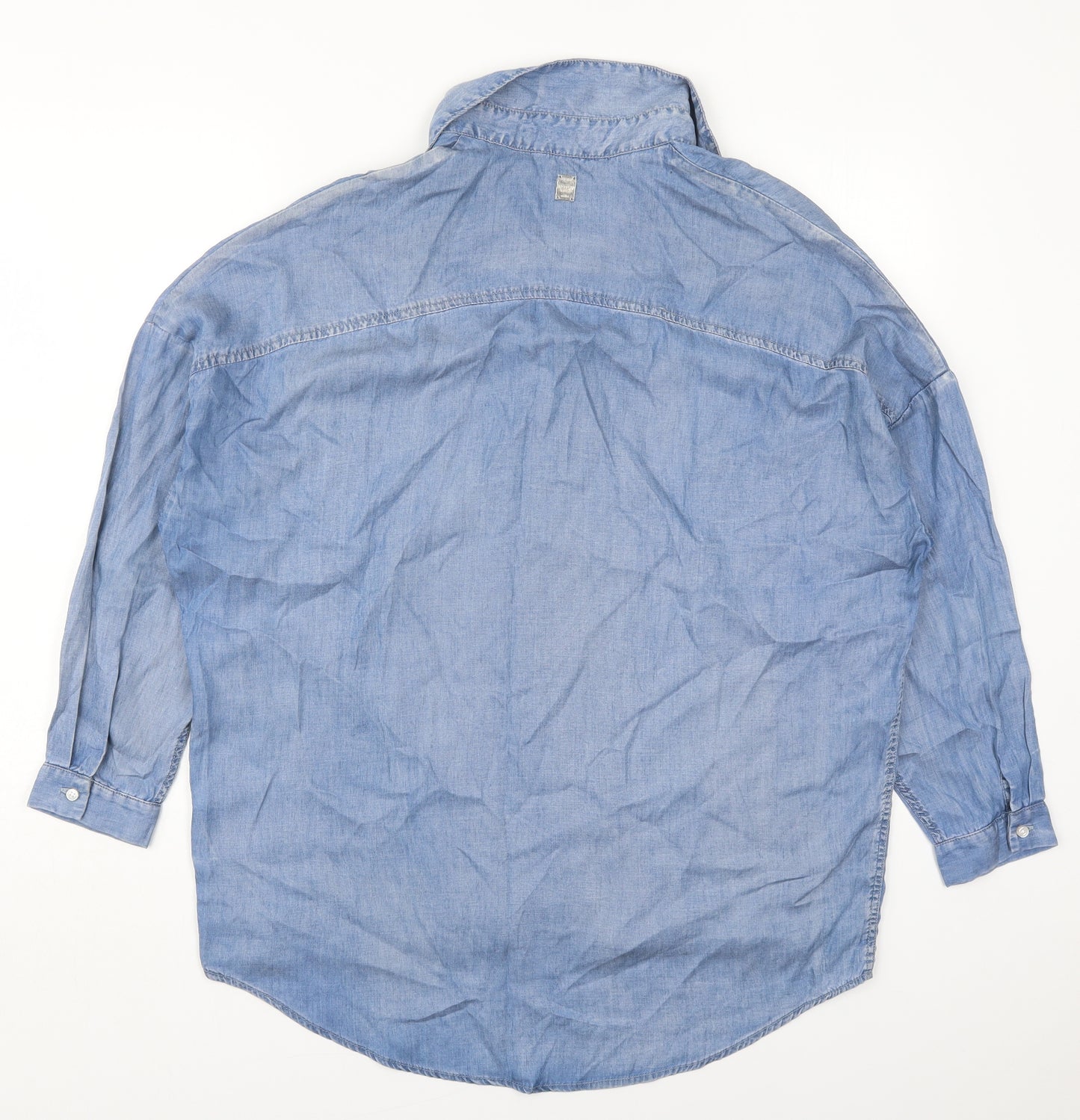 Replay Mens Blue  Lyocell  Button-Up Size S Collared Button