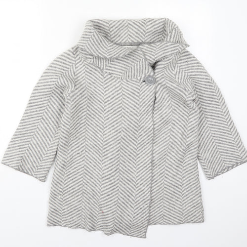 Max Studio Womens Grey Collared Herringbone Acrylic Cardigan Jumper Size M