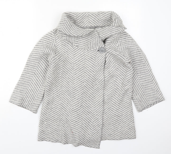 Max Studio Womens Grey Collared Herringbone Acrylic Cardigan Jumper Size M
