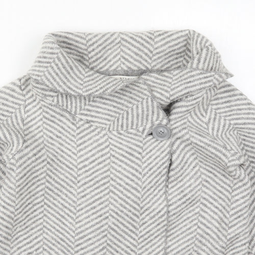 Max Studio Womens Grey Collared Herringbone Acrylic Cardigan Jumper Size M