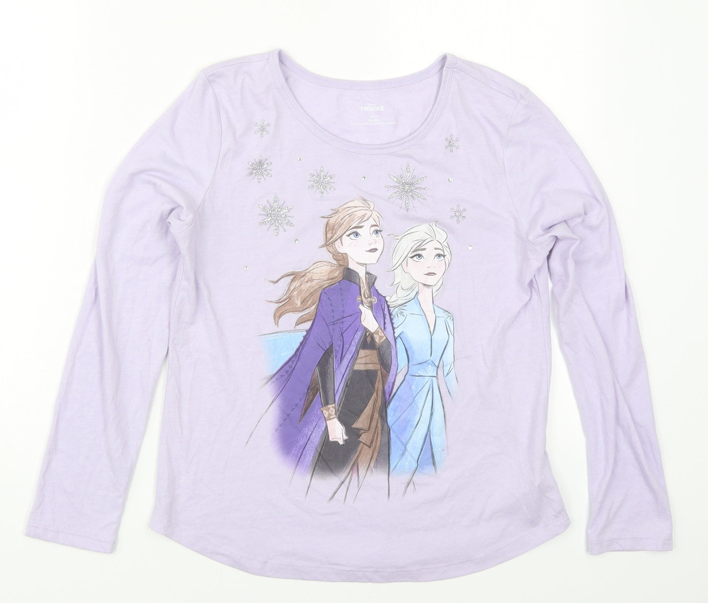Preworn Girls Purple  Cotton Basic T-Shirt Size 14 Years Round Neck Pullover - Frozen Anna and Elsa