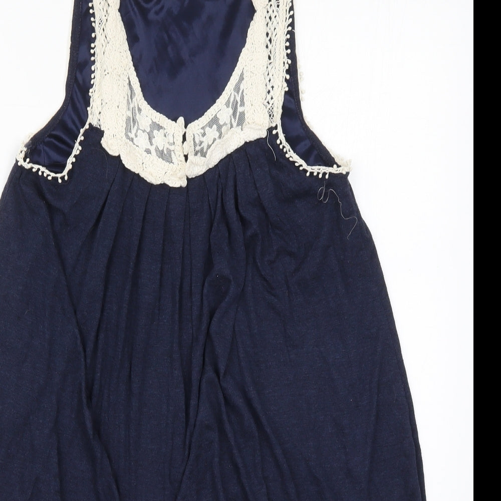 New Look Womens Blue  Viscose Basic Tank Size 10 Round Neck