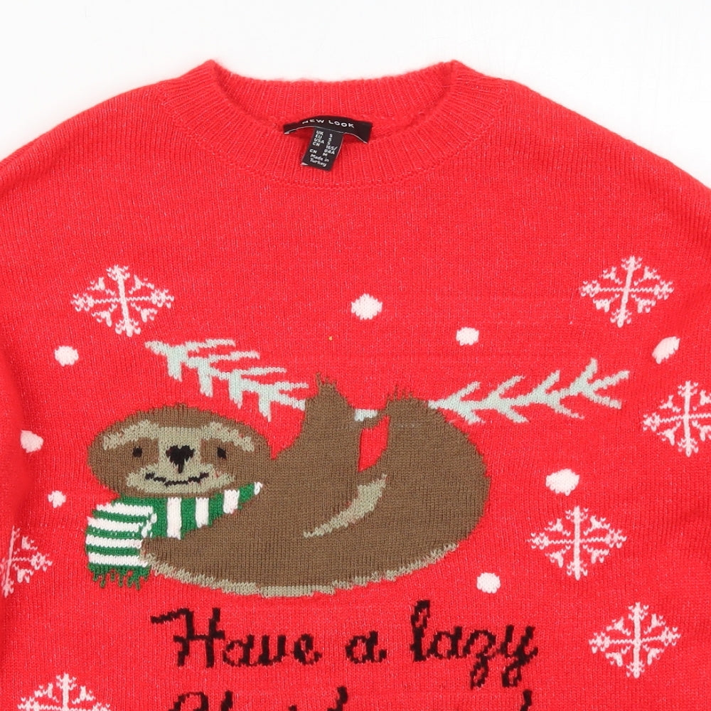 New Look Womens Red Round Neck  Acrylic Pullover Jumper Size S   - Have a Lazy Christmas
