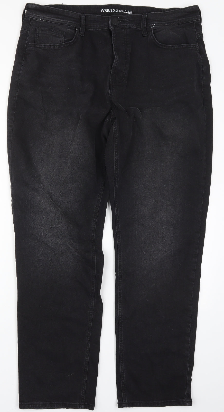 Denim Co Mens Black  Cotton Straight Jeans Size 36 L32 in Regular Button